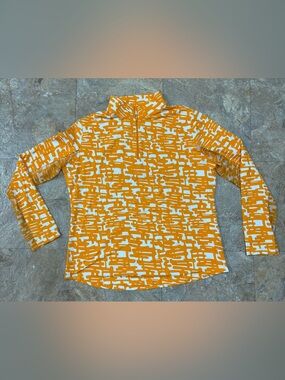 IBKUL Orange and White Abstract Quarter-Zip Polo